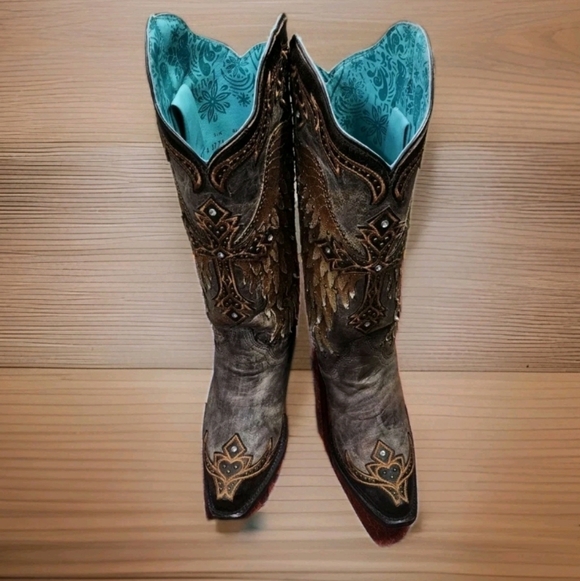 Corral Shoes - Corral Brown Ld Tobacco Wings & Cross Overlay & Embroidered  Boots Size 7